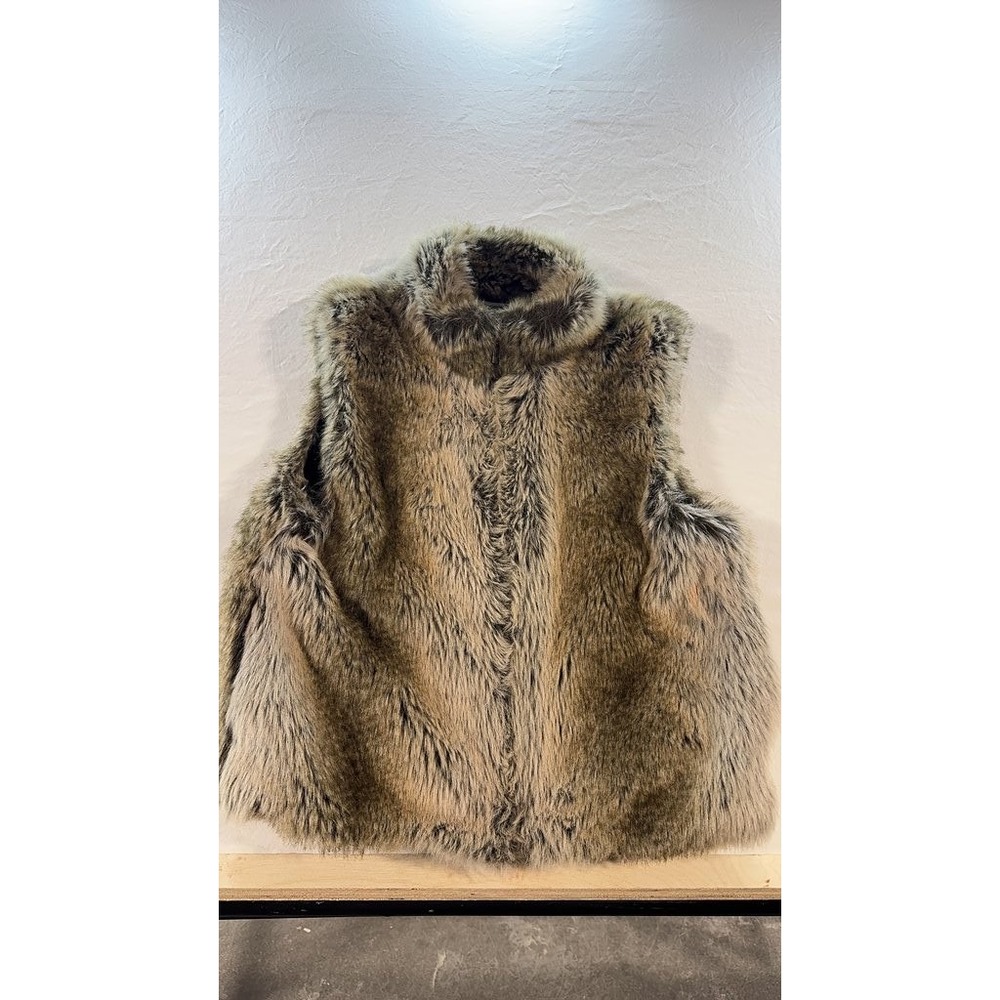 Investments Faux Fur Vest Brown Tan Plush Sleeveless Jacket Small B4-021